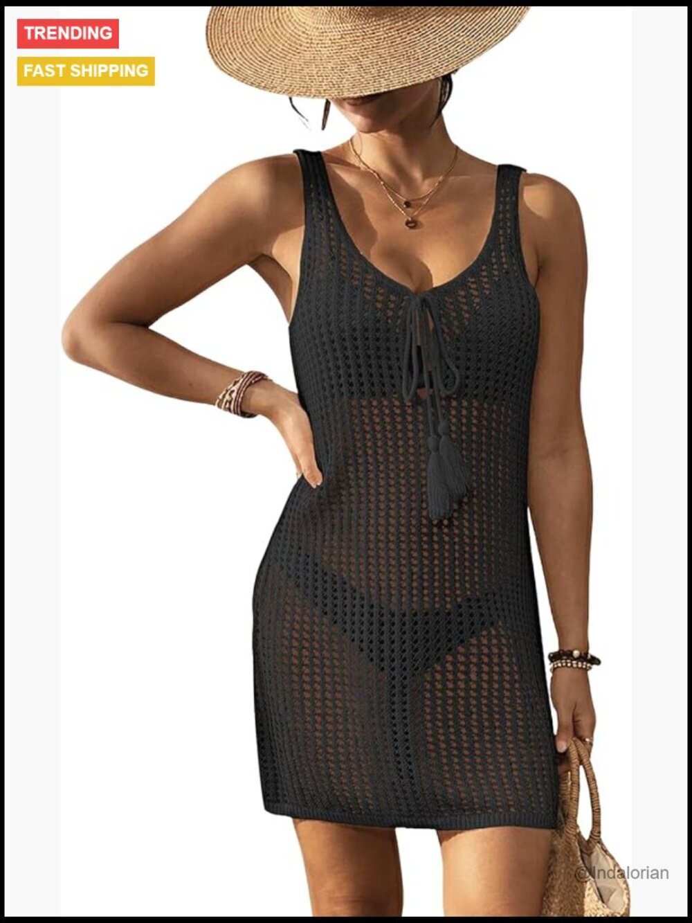 Crochet Hollow Out Backless Swimwear Cover Up Dress